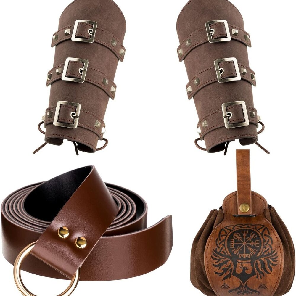 4 Pcs Halloween Medieval Costume Accessories, Including Faux Leather Arm Guards, - Picture 1 of 7